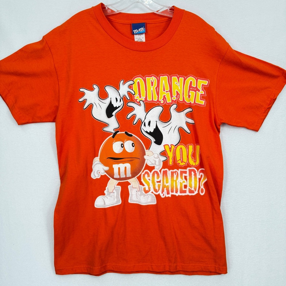 M&M's Graphic T-Shirt Adult Medium Orange‎ Halloween Orange You Scared Ghost Tee